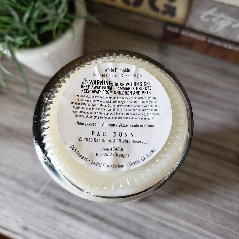 Rae Dunn BLESSED White Pumpkin Tall Glass Candle - Picture 3 of 3